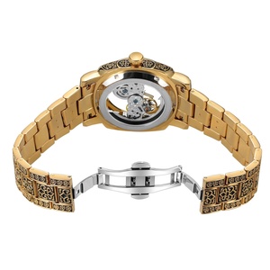 นาฬิกาข้อมือผู้ชายหรูหรา ระบบออโตเมติก โครงทอง ดีไซน์วินเทจ หน้าปัดฉลุลาย สแตนเลสสตีล กันน้ำ เหมาะสำหรับธุรกิจ - Product Image 6