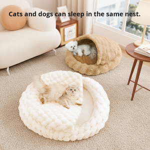 半封闭式毛绒猫床，适合小型犬和猫，厂家直供狗屋 - Product Image 4