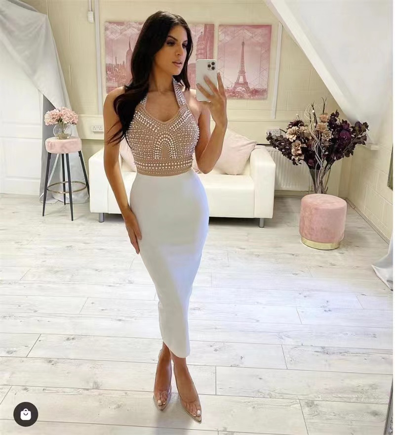 bodycon pearl dress Cross-Neck Bandage Dress - Red main image 1