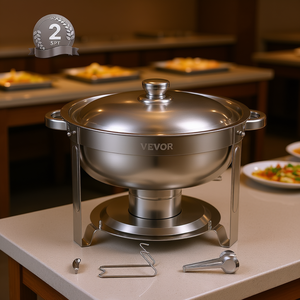 Plat chauffant rond en acier inoxydable Vevor 5 Qt, taille standard, pour buffet, couleur argent - Product Image 2
