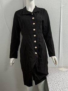 Vestido de Mujer Elegante para Primavera y Otoño, Manga Larga, Cuello Alto, Corte Entallado, Botones Metálicos, Abertura Lateral - Product Image 6