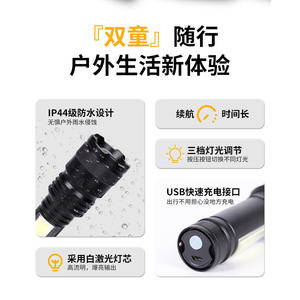 Lampe torche LED rechargeable Ningbo Zoom 18650, projecteur extérieur pour camping avec lumière latérale COB - Product Image 3