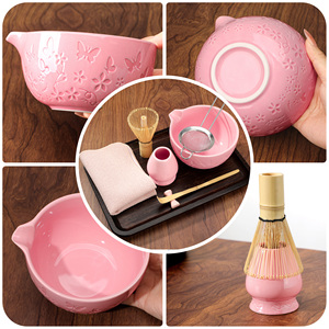 Ensemble de thé matcha traditionnel japonais de 7 pièces avec motif papillon gravé, bol, fouet en bambou, accessoires en céramique pour matcha - Product Image 4