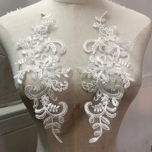 装饰新娘礼服袖子刺绣贴花蕾丝白色成对LT2523A