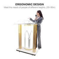 Podio de Iglesia de Acrílico Dorado con Diseño Ergonómico, Atril de Acrílico Transparente con Luces LED y Ruedas
