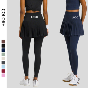 Leggings jupe pour femme POVTY avec logo personnalisé, longueur 7/8, avec poches intérieures pour le yoga, le tennis, respirant, pantalon serré - Product Image 2