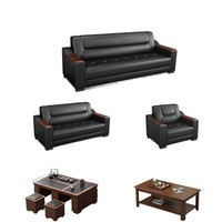 Ensemble de canapés de bureau au design simple et moderne, adapté à la réception d'entreprise, comprenant un canapé trois places et une table basse