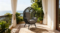 [Stock US] Fauteuil suspendu élégant en forme d'œuf avec dossier arqué, balançoire de patio avec coussin de 8 pouces en rotin PE, livraison rapide depuis les États-Unis, MOQ : 1 ensemble