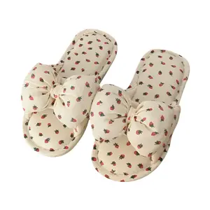 XIXITIAO linen ladies slippers high quality home female indoor summer bedroom beautiful cute girl bowknot slippers for women