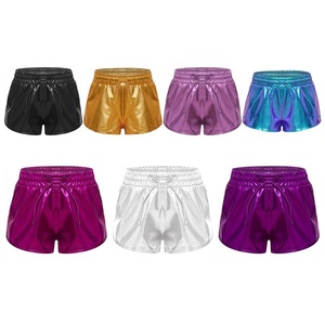 Shorts de danse métalliques brillants pour filles (3-12 ans) – Tenue d'entraînement plissée avec cordon de serrage à la taille pour la scène et la gymnastique (personnalisable) - Product Image 1