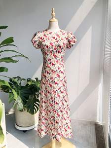Vestido Midi Romántico Francés con Estampado Floral y Mangas Abullonadas para Mujer, Vestido Dulce para Vacaciones - Product Image 5
