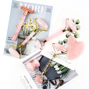 Gran oferta profesional anticelulítico <span class=keywords><strong>Jade</strong></span> <span class=keywords><strong>Roller</strong></span> y Gua Sha Set cuarzo rosa con logotipo personalizado para masaje corporal en casa - Product Image 3