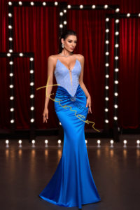 Ocstrade <span class=keywords><strong>Abito</strong></span> da Donna da Banchetto Aderente con Scollo a V <span class=keywords><strong>Blu</strong></span> Elegante da Sera <span class=keywords><strong>Lungo</strong></span> di Lusso con Diamanti e Schiena Scoperta - Product Image 2