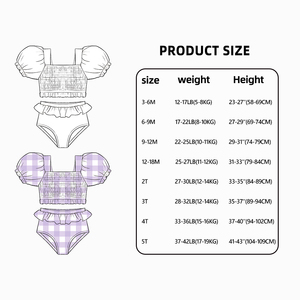 Maillot de bain d'été pour filles, motif quadrillé, manches bouffantes, personnalisable, fourni directement par le fabricant - Product Image 4