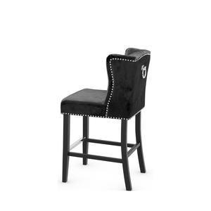 高品质黑色天鹅绒软垫翼背吧凳镀铬脚踏板耐用木腿商用家用吧凳 - Product Image 3