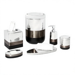 Ensemble d'accessoires de salle de bain en métal argenté 6 pièces avec porte-savon distributeur de savon plateau de vanité corbeille à papier pour décor de salle de bain - Product Image 1