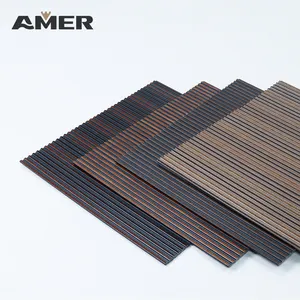 AMER Fluted Wooden Solid Panel Indoor Wood Wall Cladding 3d Ps Wall Panel Interior Decorative For Tv Background