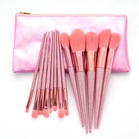 Kit de pinceaux de maquillage professionnel de luxe pour femmes, 13 pièces, poils en nylon, manche en plastique, pinceau éventail, petit pinceau plat, eye-liner