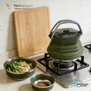 Collapsible Green Cooking <b>Pot</b> With Lid 3-4L Stainless Steel Foldable Outdoor Camping Gas Stove Compatible - Product Image 4