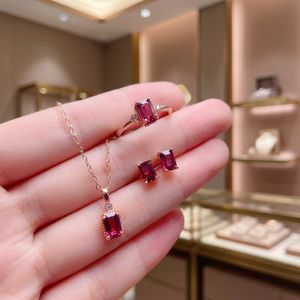 Hot Selling Silver 925 Jewelry <b>Rings</b> Natural Garnet Minimalist Women's Necklace Earrings Jewelry Set CMA Wedding Party Gift - Product Image 2