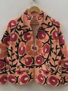 Chaqueta corta de algodón bordada estilo bohemio Peach TNT Suzani, abrigo de primavera, regalo para ella - Product Image 3