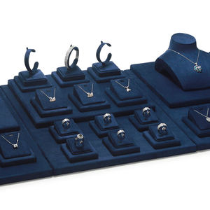 Exhibidores de Joyería de Terciopelo Azul y Madera, Embalaje y Exhibición de Joyería - Product Image 3