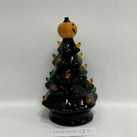 Arbre d'Halloween en céramique moderne peint à la main de 7 pouces, noir, avec un dessus de citrouille éclairé par LED pour les décorations de fantômes et de squelettes