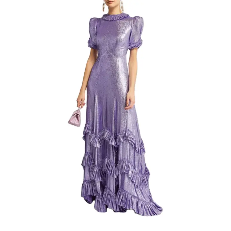 Индивидуальная Женская одежда, элегантное приталенное платье-макси с собранными оборками, сверкающее винтажное вечернее расклешенное платье