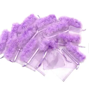 Halloween Festival Pink White Purple Dainty Drawstring Organza Bag 5x7 With Feather