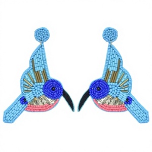 Pendientes de tuerca con cuentas hechos a mano, de nuevo diseño, personalizados, inspirados en plumas y lentejuelas, de aleación de zinc, para niños, con diseño de águila romántica, para fiestas y festivales - Product Image 1