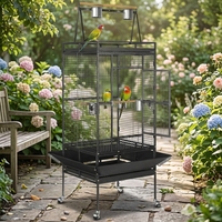 Cage à oiseaux en métal à toit ouvert avec accessoires de jeux, conception à roulettes, adaptée à plusieurs perroquets de petite à moyenne taille