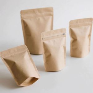 Food Grade Natural Kraft Paper Aluminum Foil Lined 3 Side Seal Mylar Flat Zipper <b>Bags</b> - Product Image 6