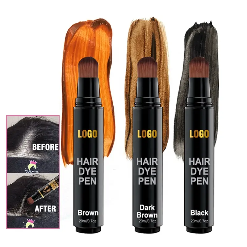 Private Label Hairs Dye Pen Touch Up Root Concealer To Correct Over Bleached Wig Knots Black Hair Dye Pen With Brush