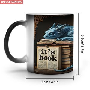 Frosted Black 11oz <b>Ceramic</b> Mug Heat Sensitive Drinking <b>Cup</b> With Dragon Book Design - Product Image 1