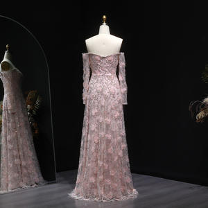 シャロンは、SS638 エレガントなオフショルダーイブニングドレス、長袖、豪華なビーズ刺繍のアラビア風パーティープロムドレス（女性用）を販売しており、在庫切れです。 - Product Image 6