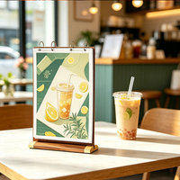 Support de menu de restaurant, porte-affiche de table avec base en bois - Présentoir de menu double face pour table de café ou de bar