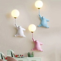 Minimaliste mignon chambre d'enfants LED applique murale dessin animé ours lampe avec corps en résine maison lune lampe décor pour éclairage intérieur