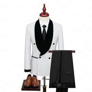 Vestito da uomo <span class=keywords><strong>bianco</strong></span> Ready Made con colletto nero Slim Fit abiti da <span class=keywords><strong>sposo</strong></span> di alta qualità per la festa di nozze 2025 - Product Image 1