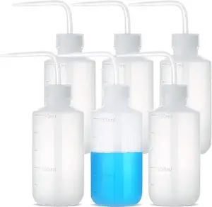 زجاجة غسيل بسعة 500 مللي و 250 مللي, تستخدم في المختبر ، زجاجة فم منحنية ، تسميات بلاستيكية ، أدوات سقي آمنة