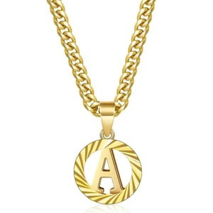 Colar Personalizado com Letra Inicial, Corrente Cubana, Pingente Redondo com 26 Letras do Alfabeto, Joia de Cobre Banhada a Ouro <span class=keywords><strong>24K</strong></span>, Atacado - Product Image 5