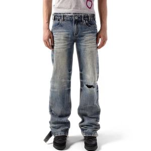 กางเกงยีนส์ผู้ชายทรงสลิมเอวต่ำสไตล์วินเทจฟอกสีคุณภาพสูงผ้าฝ้ายเนื้อดีทรงตรง - Product Image 1