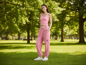 Pantalones Harem Rosa para Mujer, Cintura Media, con Cordón, Ajuste Holgado, Largos, Casuales, Tejido Sólido, Spandex, Algodón, Transpirables, con Bolsillos - Product Image 2