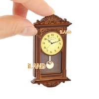 ILAND Aksesoris Rumah Boneka Miniatur Pada Skala 1:12 Jam Dinding Antik dari Logam Jam Kakek untuk Rumah Boneka Ruang Tamu