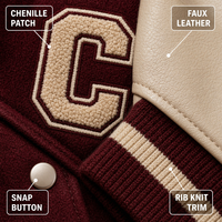 Veste universitaire classique pour homme en mélange de laine personnalisé, manches en similicuir, fermeture à boutons pression, patch en chenille, style rétro sport