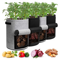 Sac de culture réutilisable en feutre non tissé de 5 gallons avec poignée pour le contrôle des racines et la croissance des plantes, style ferme/jardin