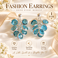 Boucles d'oreilles pendantes en alliage avec cristal bleu en forme de goutte de raisin, pierre ronde ovale, bijoux floraux pour soirée