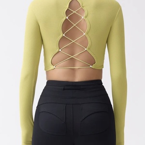 Customized Lightweight Plus Size HollowOut Sexy Backless Fitness Yoga Top Chest <b>Cushion</b> Wearable Outerwear LongSleeved Training - Product Image 2