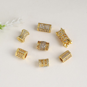 Gold Inlaid Zircon Barrel <b>Beads</b> <b>Large</b> Hole Spacer <b>Beads</b> For DIY Bracelet Necklace Jewelry Making Accessories Wholesale - Product Image 1