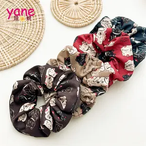 Wholesale 2024 Simplicity Lucky Cat Fabric Scrunchies Hot selling women's Satin hair bands