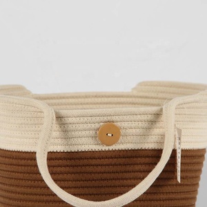 Sacs de plage en coton avec cordon de serrage et ouverture à poignée ronde, sacs à <span class=keywords><strong>main</strong></span> tissés de voyage, <span class=keywords><strong>sac</strong></span> à <span class=keywords><strong>main</strong></span> tissé de plage, nouvelle collection 2022 - Product Image 4